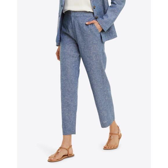 Draper James Chambray Linen Blend Cropped Straight Leg Pants Size 10 Minimalist - Picture 1 of 7